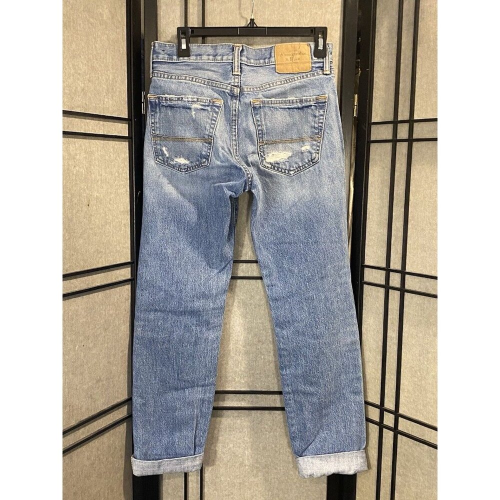 Abercrombie & Fitch Jeans Mens 28 X 30 Blue Button Fly The A&F Skinny Distressed - Picture 2 of 9